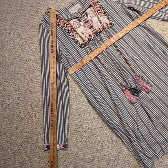 Philosophy Embroidered Boho Tunic Dress Womens Large Stripes Festival Tassels - Picture 3 of 9
